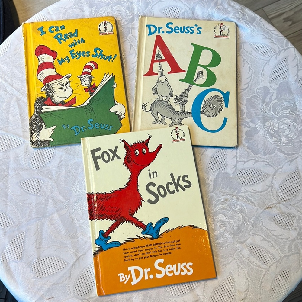 Vintage Dr.Seuss hardcover Books Fox in Socks, ABC, I Can Read w My Eyes Shut